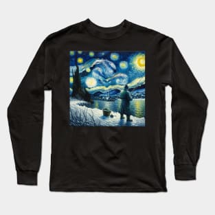 Ice Fishing Under Starry Night - Winter Fishing Long Sleeve T-Shirt